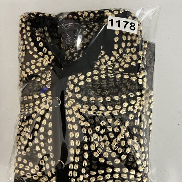 Chicos Travelers Collection 2/ L Black Sheer Gold Needle Stitch Button Up Jacket - Picture 16 of 16